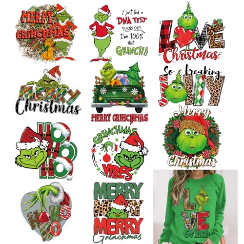 12 Blatt Weihnachten Bügelbilder Aufkleber Heat Transfer Design Aufkleber Eisen auf Vinyl Patches Weihnachten HTV Vinyl Bügelbilder für Kleidung T-Shirt Hoodie Kissen DIY Bastelbedarf von TXKKEXP