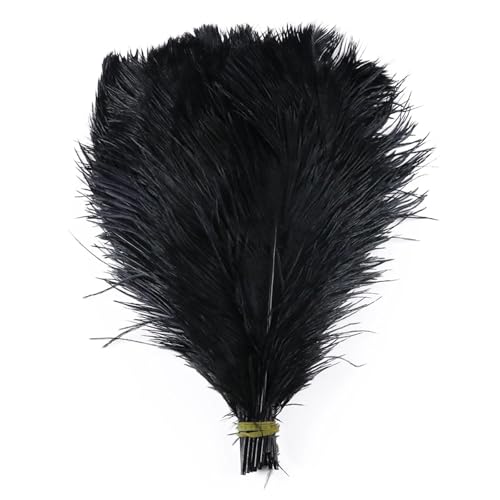 TXLEAPEY StraußEnfedern 10 STÜCKE Farbige Straußenfedern 15-60 cm for Handwerk Karneval Hochzeit DIY Tischdekoration Flauschige Straußenfedern Zubehör Groß(Black,15-20cm) von TXLEAPEY