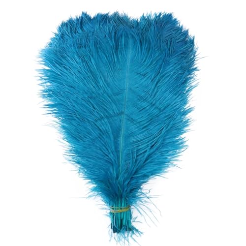 TXLEAPEY StraußEnfedern 10 STÜCKE Farbige Straußenfedern 15-60 cm for Handwerk Karneval Hochzeit DIY Tischdekoration Flauschige Straußenfedern Zubehör Groß(Peacock Blue,15-20cm) von TXLEAPEY