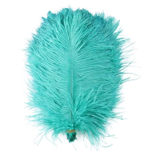 TXLEAPEY StraußEnfedern 10 STÜCKE Farbige Straußenfedern 15-60 cm for Handwerk Karneval Hochzeit DIY Tischdekoration Flauschige Straußenfedern Zubehör Groß(Peacock Green,35-40cm) von TXLEAPEY