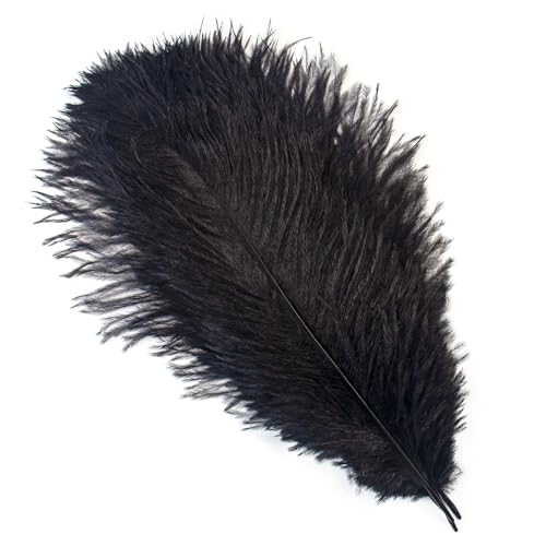 TXLEAPEY StraußEnfedern 10 Stück farbige Straußenfedern for Basteln, Hochzeitsdekoration, DIY, Urlaub, Karneval, Hochzeit, Großzubehör, 15-40 cm(Black,25-30CM) von TXLEAPEY