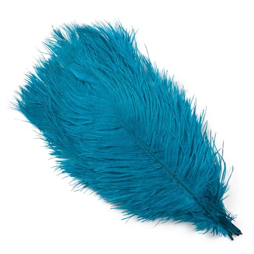 TXLEAPEY StraußEnfedern 10 Stück farbige Straußenfedern for Basteln, Hochzeitsdekoration, DIY, Urlaub, Karneval, Hochzeit, Großzubehör, 15-40 cm(Peacock Blue,15-20CM) von TXLEAPEY