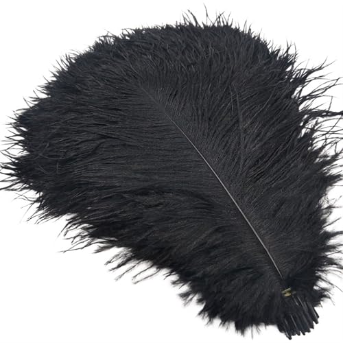 TXLEAPEY StraußEnfedern 50 Stücke Weiße Straußenfedern for Handwerk 35-60CM Karneval Kostüme Party Hause Hochzeit Dekorationen Plumes(Black,40-45cm 16-18inch) von TXLEAPEY