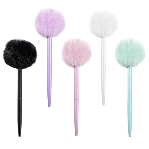 5 Stück Süße Stifte Pompom Kugelschreiber Mädchen Gelstifte Schwarz Kugelschreiber Schwarze Tinte Cute Pen Niedlich Gelschreiber für Mädchen Schule Büro Zuhause von TXS