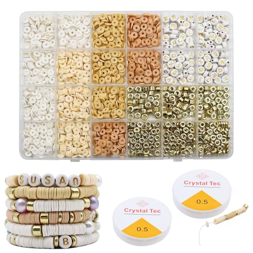 GETRICH 2064 Stück Friendship Bracelet Kit, Heishi Perlen Set mit 2 Pcs Gummiband für Armbänder 6mm Polymer Clay Perlen für Armbänder Selber Machen Clay Beads Set für DIY Ringen Schmuck Ohrringe von GETRICH