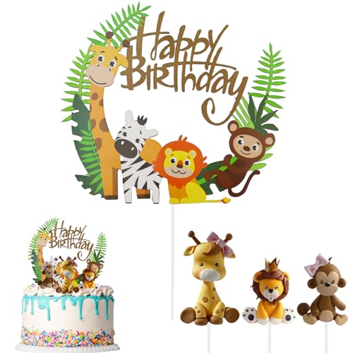 Tortendeko 1. Geburtstag Junge Tortendeko Waldtiere Tortendeko Happy Birthday Cake Topper 1. Geburtstag Kuchen Deko Safari Tortendeko Tiere Tortendeko Dschungel für Kinder Mädchen Junge von TXS