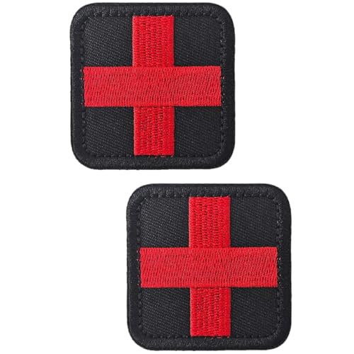 TXSN Medic Patches, Red Corss Erste-Hilfe-Aufnäher, vollständige Stickerei, EMT-EMS-Abzeichen, schwarz, 2 Stück von TXSN