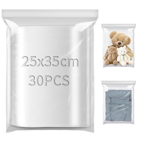 TXXATX 25x35cm Druckverschlussbeutel 30 Stück Plastiktüten Wiederverschließbare Beutel Plastikbeutel Verschließbar Groß Zip Tüten Zipbeutel für Lebensmittel Kleidung Büromaterialien Sammlerstücke von TXXATX