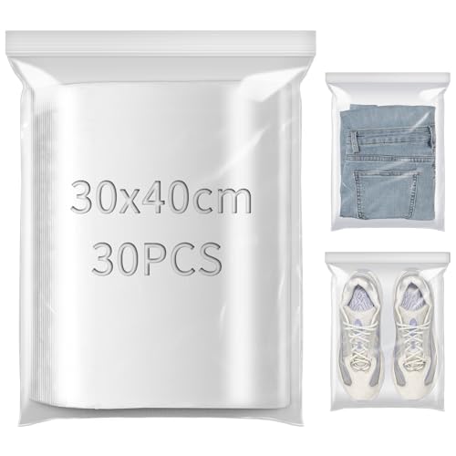 TXXATX 30x40cm Druckverschlussbeutel 30 Stück Wiederverschließbare Beutel Plastiktüten Groß Plastikbeutel Verschließbar Zip Tüten für Lebensmittel Kleidung Büromaterialien Sammlerstücke Aufbewahrung von TXXATX