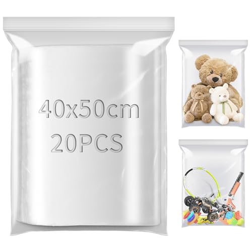 TXXATX 40x50cm Druckverschlussbeutel 20 Stück Wiederverschließbare Beutel Plastiktüten Groß Plastikbeutel Verschließbar Zip Tüten für Lebensmittel Kleidung Büromaterialien Sammlerstücke Aufbewahrung von TXXATX