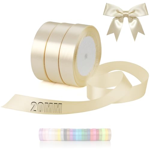 TXXATX 66m Schleifenband Beige Satinband Deko Geschenkband Breit 20mm Geschenkbänder Beige Ribbon Band Hochzeit Stoff Beige Geschenk Band für Taufe Geburtstag Geschenkverpackung Weihnachtstischdeko von TXXATX