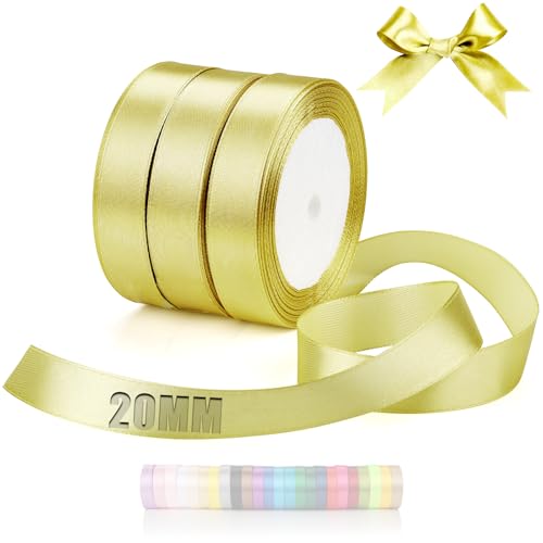 TXXATX 66m Schleifenband Champagner Satinband Deko Geschenkband Breit 20mm Geschenkbänder Champagner Ribbon Band Hochzeit Stoff Geschenk Band für Taufe Geburtstag Valentinstag Weihnachtstischdeko von TXXATX