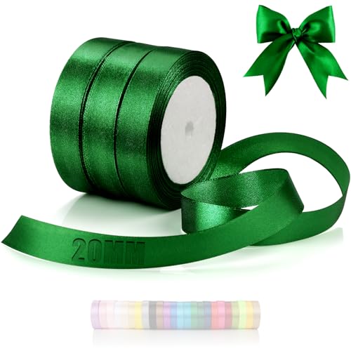 TXXATX 66m Schleifenband Dunkelgrün Satinband Deko Geschenkband Breit 20mm Geschenkbänder Dunkelgrün Ribbon Band Hochzeit Stoff Geschenk Band für Taufe Geburtstag Valentinstag Weihnachtstischdeko von TXXATX