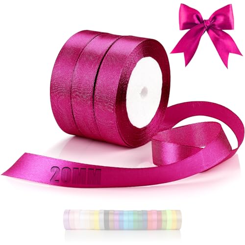 TXXATX 66m Schleifenband Fuchsia Satinband Deko Geschenkband Breit 20mm Geschenkbänder Fuchsia Ribbon Band Hochzeit Stoff Fuchsia Geschenk Band für Taufe Geburtstag Valentinstag Weihnachtstischdeko von TXXATX