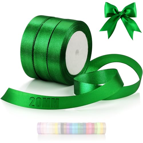 TXXATX 66m Schleifenband Grün Satinband Deko Geschenkband Breit 20mm Geschenkbänder Grün Ribbon Band Hochzeit Stoff Geschenk Band Grün für Taufe Geburtstag Valentinstag Weihnachtstischdeko von TXXATX