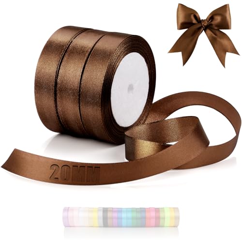 TXXATX 66m Schleifenband Kaffeebraun Satinband Deko Geschenkband Breit 20mm Geschenkbänder Kaffeebraun Ribbon Band Hochzeit Stoff Geschenk Band für Taufe Geburtstag Valentinstag Weihnachtstischdeko von TXXATX