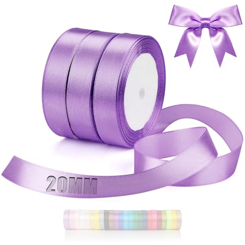 TXXATX 66m Schleifenband Lavendel Satinband Deko Geschenkband Breit 20mm Geschenkbänder Lavendel Ribbon Band Hochzeit Stoff Lavendel Geschenk Band für Taufe Geburtstag Valentinstag Weihnachtstischdeko von TXXATX