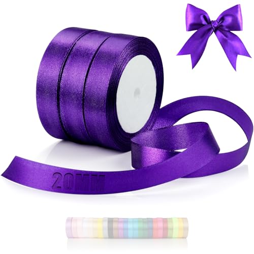 TXXATX 66m Schleifenband Lila Satinband Deko Geschenkband Breit 20mm Geschenkbänder Lila Ribbon Band Hochzeit Stoff Lila Geschenk Band für Taufe Geburtstag Valentinstag Weihnachtstischdeko von TXXATX