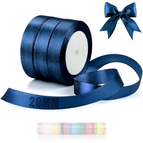 TXXATX 66m Schleifenband Marineblau Satinband Deko Geschenkband Breit 20mm Geschenkbänder Marineblau Ribbon Band Hochzeit Stoff Geschenk Band für Taufe Geburtstag Valentinstag Weihnachtstischdeko von TXXATX