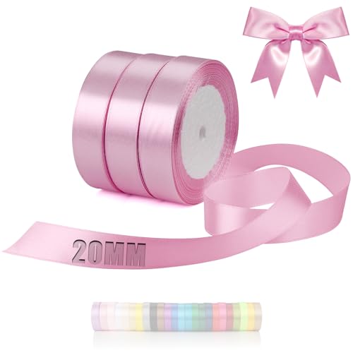 TXXATX 66m Schleifenband Rosa Satinband Deko Geschenkband Breit 20mm Geschenkbänder Rosa Ribbon Band Hochzeit Stoff Rosa Geschenk Band für Taufe Geburtstag Valentinstag Weihnachtstischdeko von TXXATX