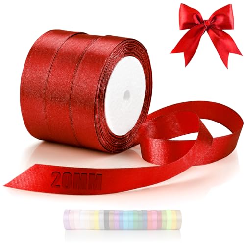 TXXATX 66m Schleifenband Rot Satinband Deko Geschenkband Breit 20mm Geschenkbänder Rot Ribbon Band Hochzeit Stoff Rot Geschenk Band für Taufe Geburtstag Valentinstag Weihnachtstischdeko von TXXATX