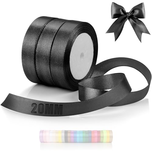 TXXATX 66m Schleifenband Schwarz Satinband Deko Geschenkband Breit 20mm Geschenkbänder Schwarz Ribbon Band Hochzeit Stoff Geschenk Band Schwarz für Taufe Geburtstag Valentinstag Weihnachtstischdeko von TXXATX