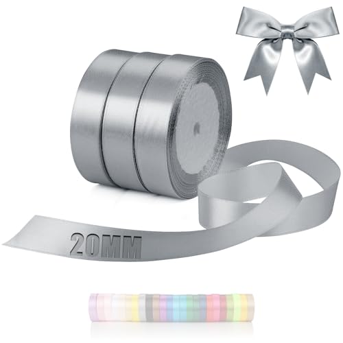 TXXATX 66m Schleifenband Silbergrau Satinband Deko Geschenkband Breit 20mm Geschenkbänder Silbergrau Ribbon Band Hochzeit Stoff Geschenk Band für Taufe Geburtstag Valentinstag Weihnachtstischdeko von TXXATX