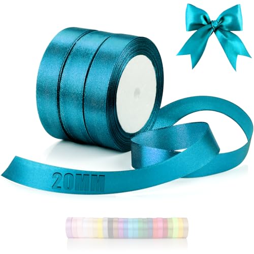 TXXATX 66m Schleifenband Türkis Satinband Deko Geschenkband Breit 20mm Geschenkbänder Türkis Ribbon Band Hochzeit Stoff Türkis Geschenk Band für Taufe Geburtstag Valentinstag Weihnachtstischdeko von TXXATX