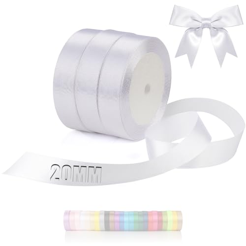 TXXATX 66m Schleifenband Weiss Satinband Deko Geschenkband Breit 20mm Geschenkbänder Weiss Ribbon Band Hochzeit Stoff Weiss Geschenk Band für Taufe Geburtstag Geschenkverpackung Weihnachtstischdeko von TXXATX