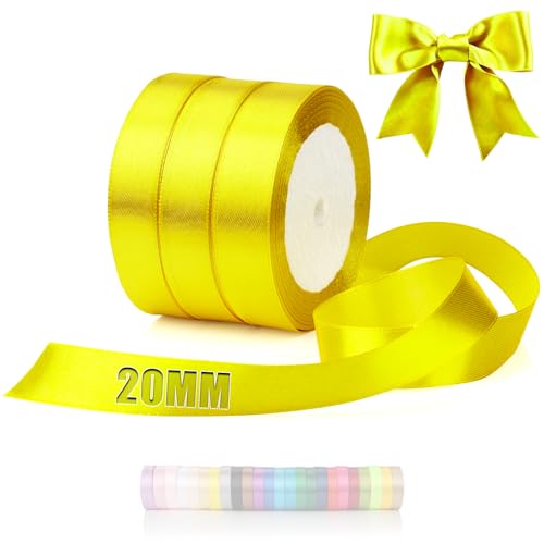 TXXATX 66m Schleifenband Zitronengelb Satinband Deko Geschenkband Breit 20mm Geschenkbänder Zitronengelb Ribbon Band Hochzeit Stoff Geschenk Band für Taufe Geburtstag Valentinstag Weihnachtstischdeko von TXXATX