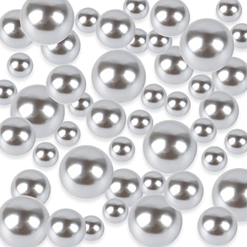 TYEQWT Schwimmende Perlen, 150Pcs Kunstperlen, Floating Pearls, Schwimmende Perlen für Vasenfüller, Perlen Ohne Loch,Kunststoffperlen für Vasen DIY-Basteln Karneval Fasching Deko,8/14/20mm(Silbergrau) von TYEQWT