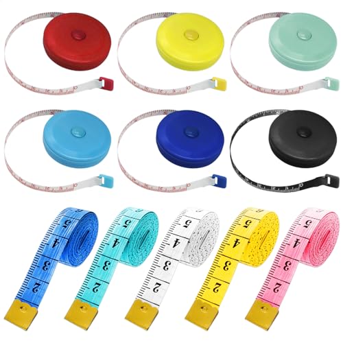 TYFGRT 6-Teiliges Einziehbares Maßband Und 5-Teiliges Flexibles Maßband, Schneidermaßband, Stoffmaßband, Körpermaßband, Flexibles Maßband, Nähzubehör, Messwerkzeuge von TYFGRT