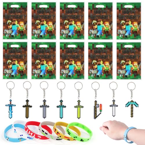 TYFYH Miner Videospiel Party Mitgebsel, Kindergeburtstag Mitgebsel Set mit Videospiel Schlüsselanhänger, Silikon Armband, Geschenktüten, Give Aways für Kinder Jungen Mädchen von TYFYH