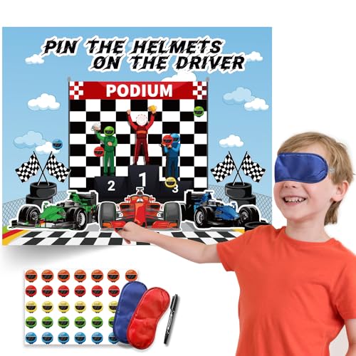 TYHJOY Rennwagen Geburtstag Party Supplies Dekorationen, Pin The Helme on The Drivers Party Game, Auto Thema Geburtstag Party Supplies Jungen Party von TYHJOY