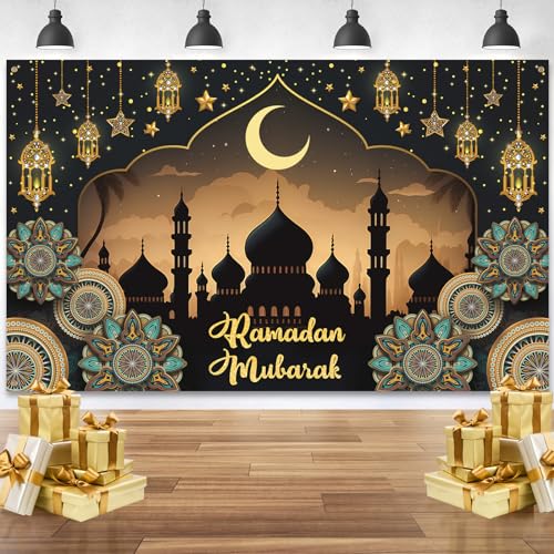 TYL&TYS Eid Mubarak Dekoration, XXL Eid Mubarak Banner Dekorationen, Ramadan Mubarak Backdrop Banner, Eid Ramadan Banner Backdrop Banner für muslimische Ramadan Party Zubehör von TYL&TYS