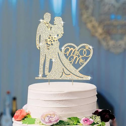 Cake Topper Hochzeit, Tortendeko Hochzeit, Hochzeitspaar Figuren deko,Strass Herz Torten Topper Hochzeit, Mr & Mrs Cake Topper Personalisiert Hochzeit,für Hochzeitstorten und Jubiläumsparty von TYLUSPA