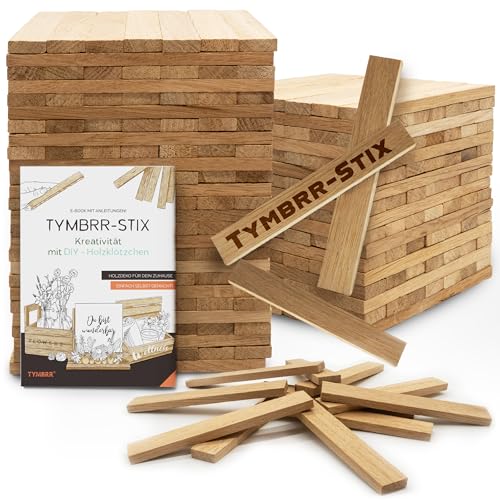 TYMBRR TYMBRRSTICKS "Oak" Starter Set | 290 Holz-Sticks zum Basteln | Eiche massiv | fein geschliffen | Bastelklötzchen 16 x 2,8 x 0,8 cm | inkl. DIY E-Book | ohne Klebeband von TYMBRR