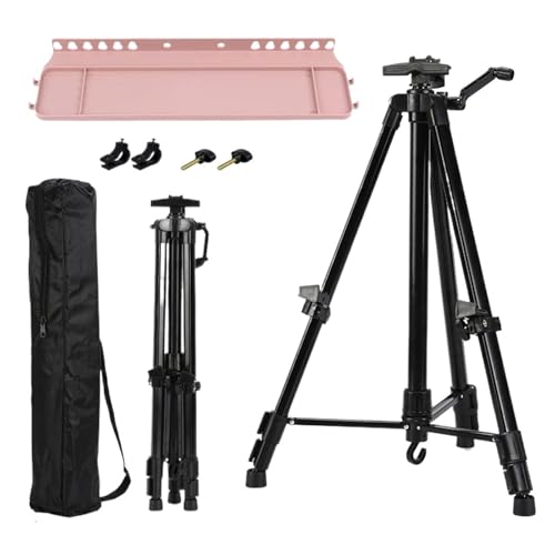 Easel Stand Tragbarer, Verstellbarer Metall-Skizzenstaffeleiständer, Faltbare Reisestaffelei, Metallstaffelei, Skizzenzeichnung for Künstler, Kunstbedarf, 50–150 cm Staffelei(A with Pink Tray) von TYNXK