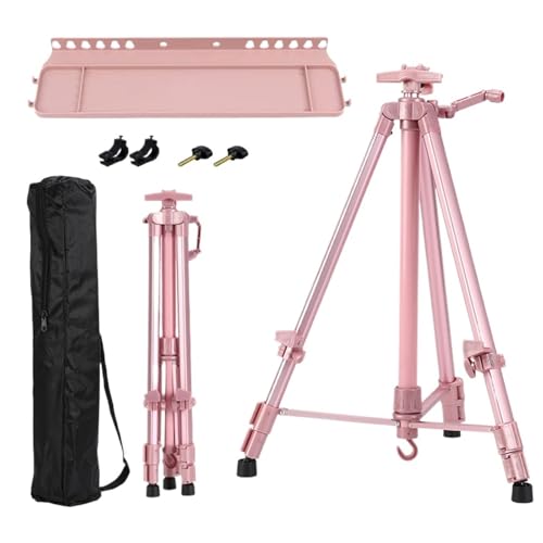 Easel Stand Tragbarer, Verstellbarer Metall-Skizzenstaffeleiständer, Faltbare Reisestaffelei, Metallstaffelei, Skizzenzeichnung for Künstler, Kunstbedarf, 50–150 cm Staffelei(C with Pink Tray) von TYNXK