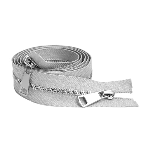 ReißVerschluss 30/40/50/60/70/80 cm 5# Bunte Offene Doppel Schieber Silber Metall Reißverschluss DIY Handwerk for Stoff Tasche Kleidungsstück Zipper(Gray,10cm) von TYNXK