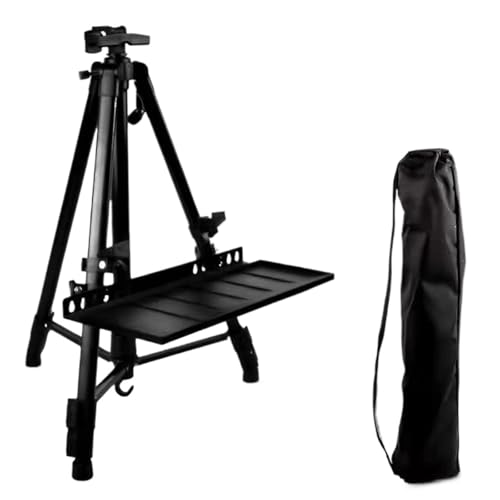 TYNXK Easel Stand Tragbarer Metall-Skizzenstaffeleiständer, 50–150 cm, verstellbar, faltbar, Reise-Aluminiumlegierung, for Malerei im Freien, Künstler, Kunstbedarf Staffelei(Black with Tray) von TYNXK