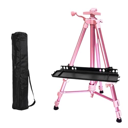 TYNXK Easel Stand Tragbarer Metall-Skizzenstaffeleiständer, 50–150 cm, verstellbar, faltbar, Reise-Aluminiumlegierung, for Malerei im Freien, Künstler, Kunstbedarf Staffelei(Pink with Tray) von TYNXK