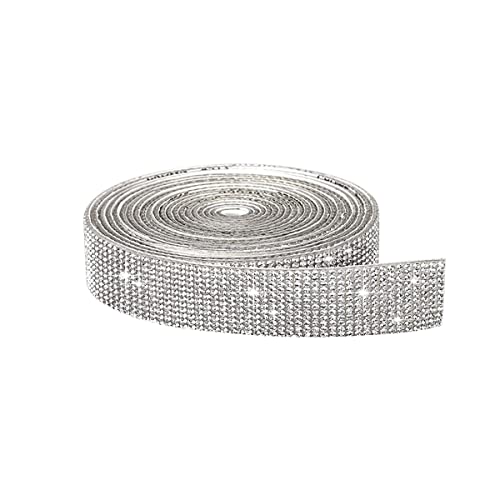 TYPHEERX Diamant Band Selbstklebende Kristall Strass DIY Dekoration Aufkleber Silber Strasssteine Strassband 8 Reihen Strass 1 Yards für Hochzeit DIY Spiegel Autos Handy Bastelprojekte von TYPHEERX