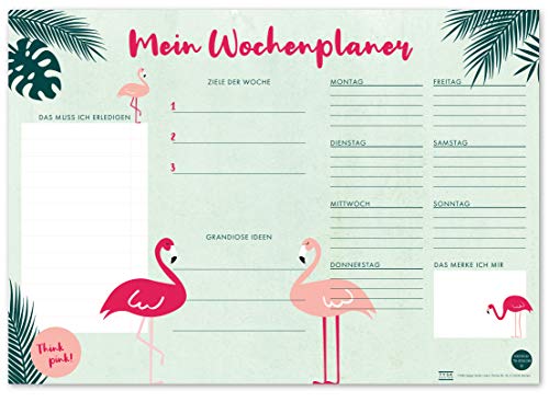 TYSK Design Schreibtischunterlage Flamingo grün (Design wählbar) Tischunterlage aus Papier zum Abreißen DIN A3 To Do Liste Notizblock Wochenplaner von TYSK Design