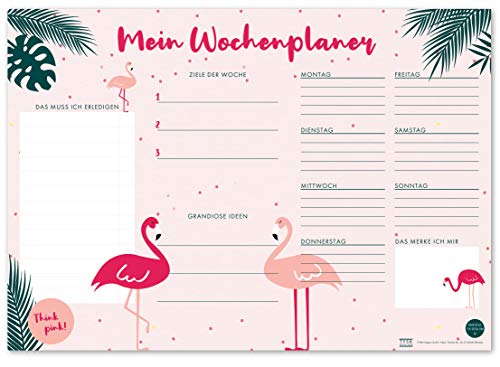 TYSK Design Schreibtischunterlage Flamingo rosa (Design wählbar) Tischunterlage aus Papier zum Abreißen DIN A3 To Do Liste Notizblock Wochenplaner von TYSK Design