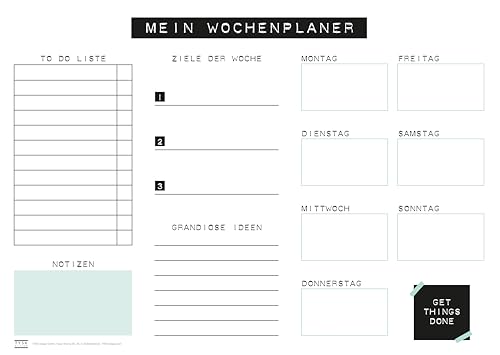 TYSK Design Schreibtischunterlage Mint 2er Pack (Design wählbar) Tischunterlage aus Papier zum Abreißen DIN A3 To Do Liste Notizblock Wochenplaner von TYSK Design