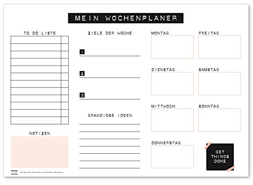 TYSK Design Schreibtischunterlage Rosa 2er Pack (Design wählbar) Tischunterlage aus Papier zum Abreißen DIN A3 To Do Liste Notizblock Wochenplaner von TYSK Design