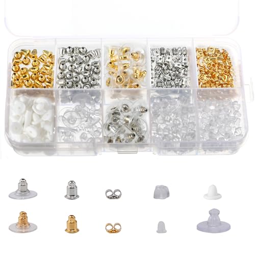 Ohrring Verschlüsse 460 Stücke Metall Gummi Kunststoff Sichere Ohrring Rücken Stopper 10 Stile Kugel Schmetterlinge Runde Form Ohrstopper für Zubehör Ohrringe Set von TYSM-CC