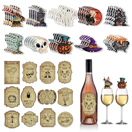 TYXHXTF 112PCS Halloween Zaubertrank Etikett, Halloween Flaschenetiketten Wein, Trank Aufkleber Retro, Weinglas-Dekorations-Plug-in, für Halloween Partydekoration von TYXHXTF