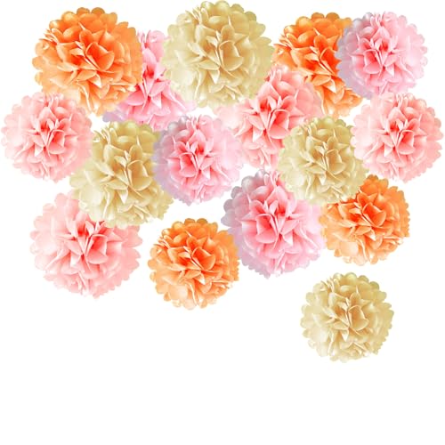 TYXHXTF 16 Stück Seidenpapier Pompons Deko, Pom Poms Papier, Party Dekoration, für Hochzeit Geburtstag Tischdeko Babyparty von TYXHXTF